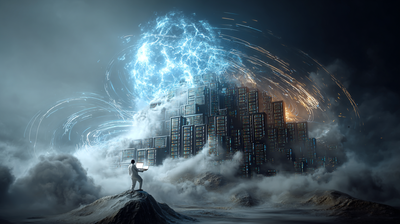 Imagen de un castillo aterrador en lo alto de una montaña