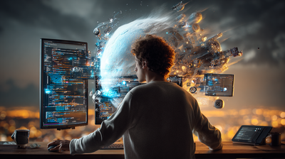Imagen de un desarrollador trabajando en su ordenador y escribiendo código