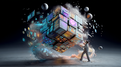 Cubo en tres dimensiones, montado con diferentes piezas para formar el conjunto