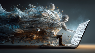 Ordenador portátil con gran cantidad de texto en su pantalla