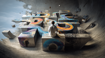 Letras de colores de gran tamaño en la pantalla de un ordenador