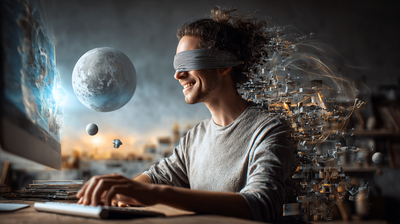 Foto de un hombre ciego, sonriendo