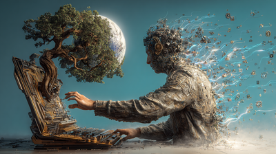 Imagen de un hombre convirtiéndose en un árbol