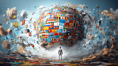 Conjunto de banderas y símbolos de idiomas