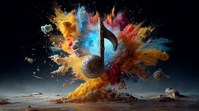 Nota musical sobre un estallido de colores