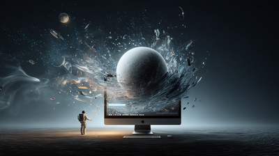 Un monitor de ordenador mostrando una web centrada en el vacío del espacio exterior