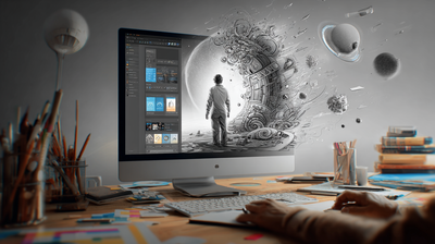 Pantalla de ordenador mostrando una web anticuada junto a un boceto de diseño moderno