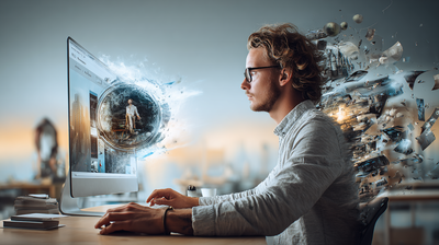 Un profesional autónomo trabajando en su identidad digital frente a una pantalla con su propia página web